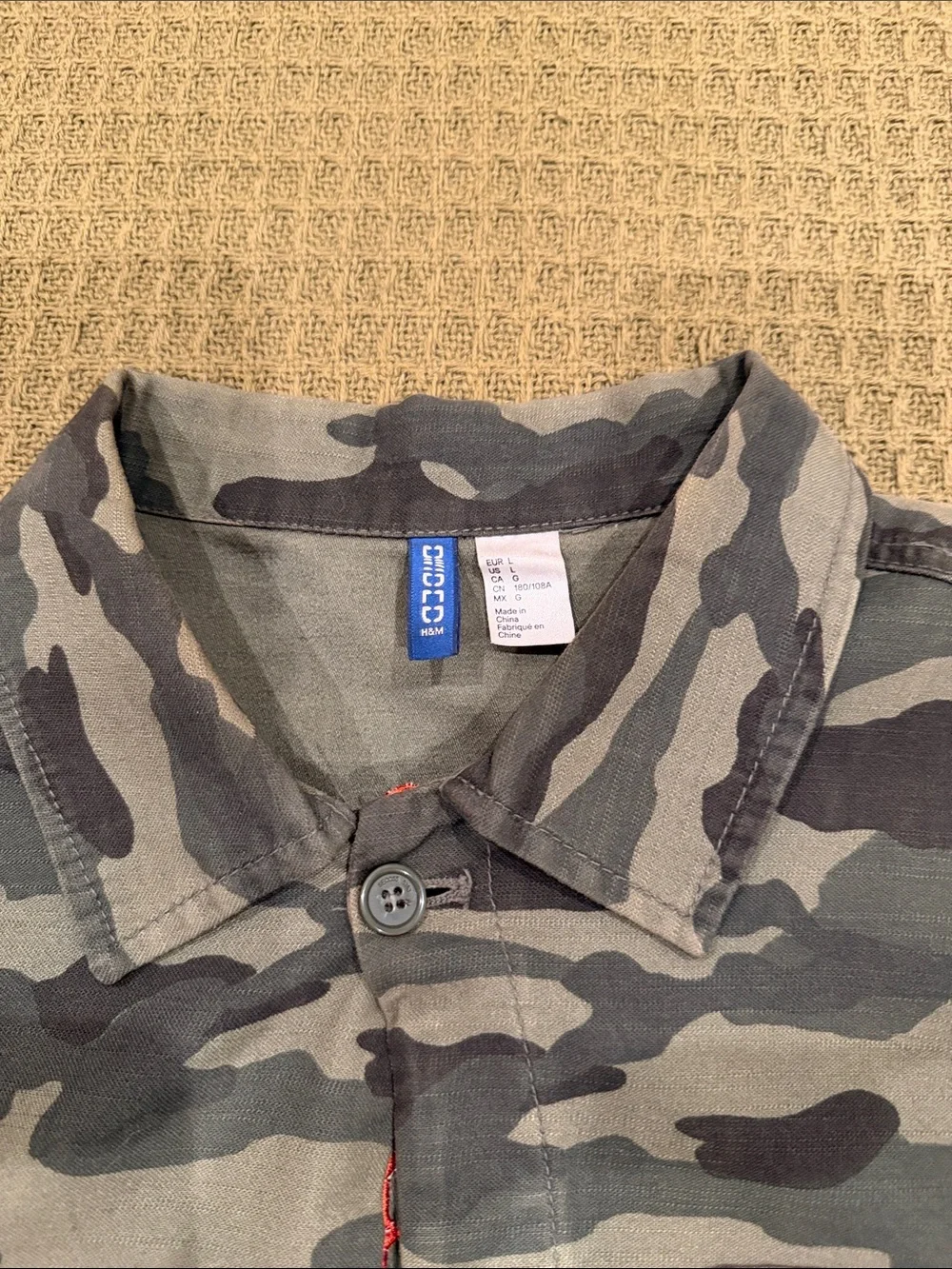 H&M Olive & Dark Green Camouflage Military Field Jacket with Red Patch